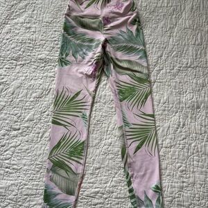 Spiritual Gangster Pink and Green Tropical Leaf Leggings